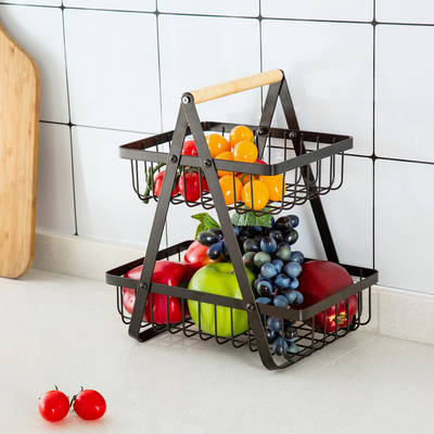 acheter Maillot de travail en bois à manche en fer de niveau 2 panier à fruits en fil de fer pour l'organisation de la cuisine fabrication en ligne