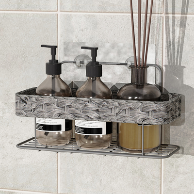 acheter Pas de forage Salle de bains Solution de stockage Mur monté panier tissé fil de fer Caddy de douche fabrication en ligne