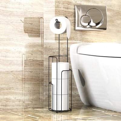 acheter OEM ODM Acceptable distributeur de papier debout libre avec étagère de rangement de rouleau de tissus de toilette fabrication en ligne