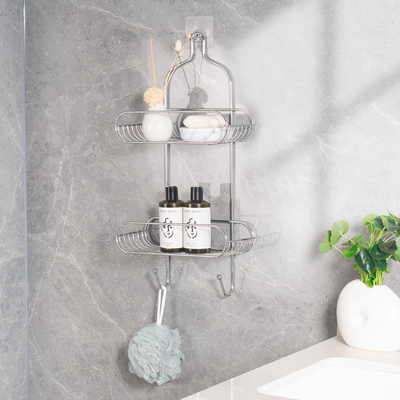 acheter 2 niveaux organisateur de salle de bain petite douche suspendue Caddy en acier inoxydable fabrication en ligne