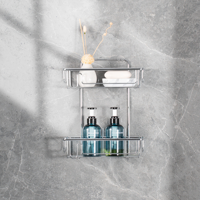 acheter Étagère de douche suspendue en acier inoxydable 2 étages salle de bain avec autocollant magique adhésif fabrication en ligne