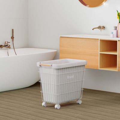 acheter Accueil Rectangle fil métallique de fer panier à linge avec poignée et roues en bambou fabrication en ligne
