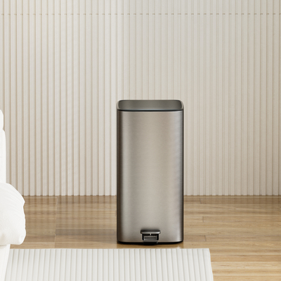acheter 28L Capacité en acier inoxydable doux fermé carré pédale poubelle pour salon bureau cuisine et salle de bains fabrication en ligne