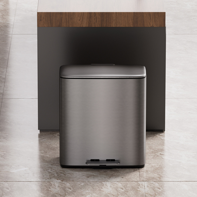acheter Pédale de pieds en acier inoxydable Cuisine intérieure ménagère poubelles de recyclage poubelle à ordures poubelle 28*2L 2 double compartiments poubelle fabrication en ligne