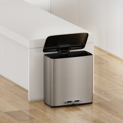 acheter 2 compartiments poubelle poubelle en acier inoxydable double poubelle de recyclage 28L*2 pour la cuisine recyclage dans le ménage durable fabrication en ligne