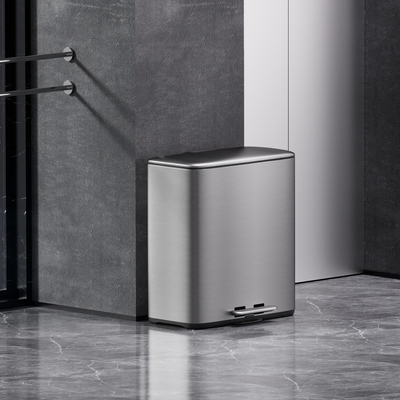 acheter 28L*2 en acier inoxydable 2 compartiments poubelles ménages cuisine poubelle de recyclage avec seaux intérieurs amovibles fabrication en ligne