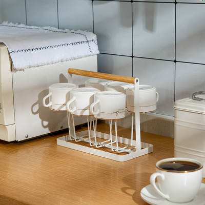 acheter Organiseur de cuisine Organiseur de cuisine Porteur de tasse de séchage Porteur de tasse de tasse de séchage Deck avec 6 crochets Drainage de tasse fabrication en ligne