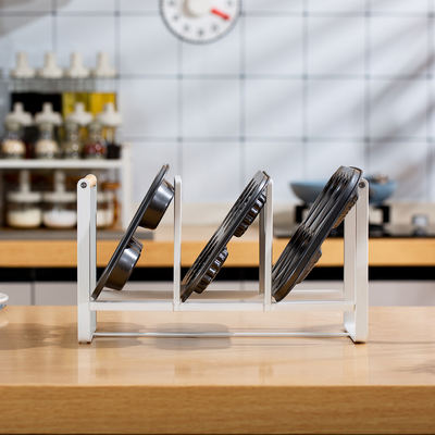acheter Organiseur de cuisine Compact Manche de bambou Métal Cuisine Bakeware étagère Organizer plateau de cuisson fabrication en ligne
