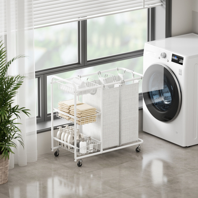 acheter KD Structure Corbeau à linge en fer métallique avec roues Utilité 2 Division Grand panier à linge de grande capacité fabrication en ligne