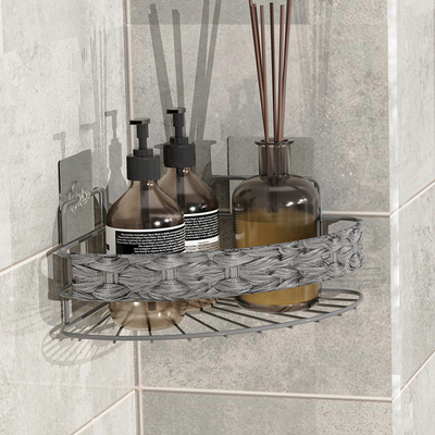 218*218*105mm rangement de salle de bain monté sur le mur avec panier tissé et fil de fer