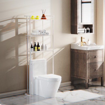 3 couches sur les étagères des toilettes Réservoir de salle de bain multifonctionnel Rack organisateur de salle de bain Économiseur d'espace Étagères avec bâton