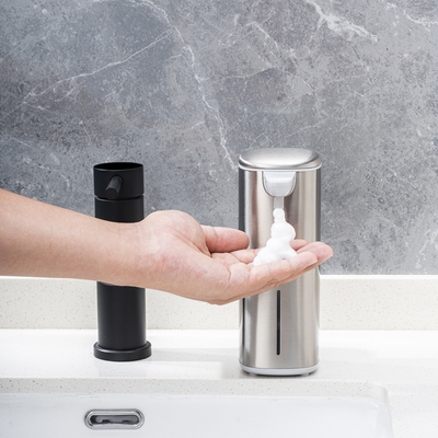 Distributeur de savon en mousse liquide sans capteur tactile en acier inoxydable Distributeur automatique de savon rechargeable pour salle de bain
