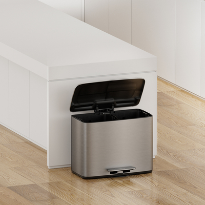 11.5L*3 grande capacité en acier inoxydable doux rectangle fermé pédale poubelle pour cuisine 3 compartiments poubelle