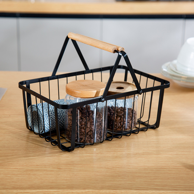 Organisateur de garde-robe Organisateur de cuisine Modern décoratif blanc pour la maison Organisateur de table en métal Manche en bois Fil de fer panier de rangement