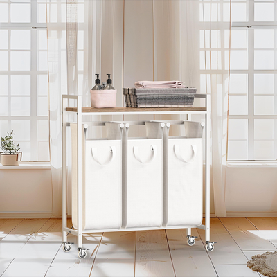 Utilité KD Structure 3 Division Grande capacité Fil métallique de fer panier à linge avec comptoir et roues panier à linge