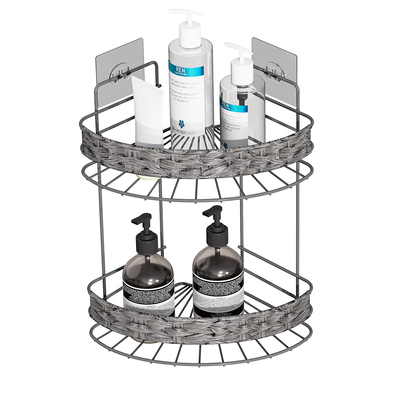 2 niveaux pas de forage monté sur le mur rangement de salle de bain en tissu panier de fer fil organisateur PS Box douche Caddy