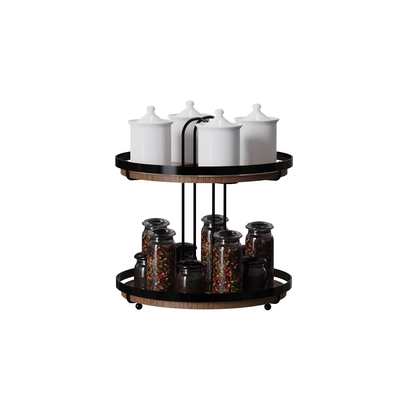 2 niveaux type debout élément en bois Mdf rond ménage multifonctionnel organisateur de cuisine en métal élégant organisateur de assaisonnements