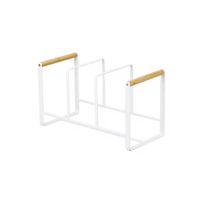 Porteur d'organiseur de plateaux en métal de large gamme pour planche à découper avec poignée en bambou