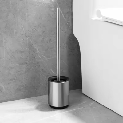 Brosse de toilette en acier inoxydable de design moderne avec finition matte et silicone anti-empreintes digitales