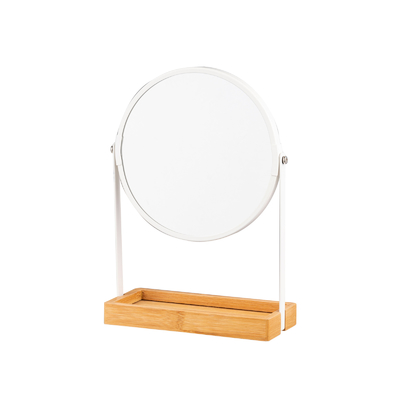 Tableau rond de maquillage Miroir avec plateau de bijoux en bambou