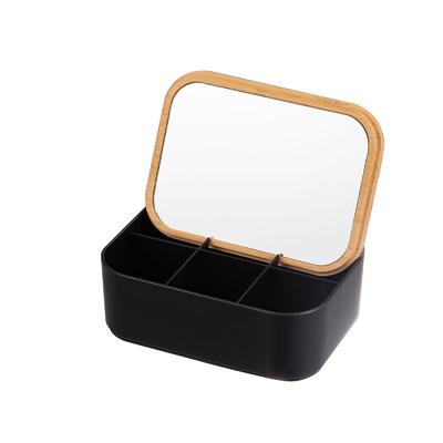 Miroir en bambou réglable avec boîte à bijoux