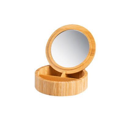 Rétroviseur de maquillage à commande tactile avec boîte à bijoux en bambou