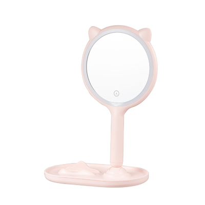 Compact miroir de maquillage en plastique avec oreilles d'animaux et plateau de bijoux