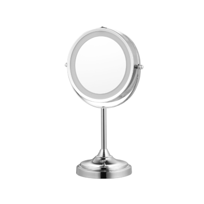 Métal rond debout miroir de maquillage Avec des lumières à LED et un support de forme de tour