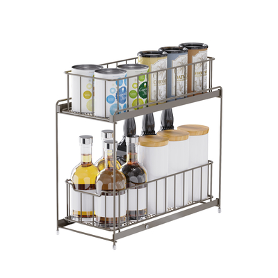 2 niveaux de fil de fer rangement de cuisine sous l' évier organisateur coulissant panier de stockage