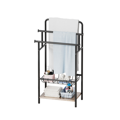 Étagère à serviettes debout multi-fonctionnelle ménager salle de bain organisateur de serviettes salle de bain étagère à couverture avec panier de rangement